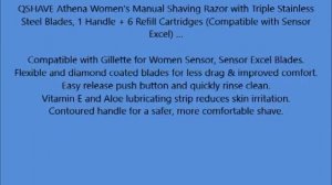 QSHAVE Athena Women's Manual Shaving Razor with Triple Stainless Steel Blades, 1 Handle + 6 Refill