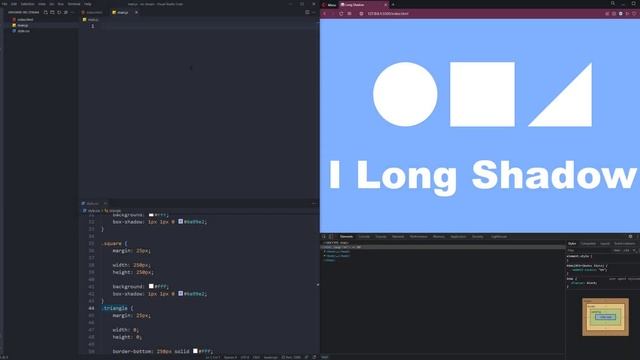 Simple Long shadow for shapes and text. Длинная тень у фигур и текста. CSS + vanilla JavaScript.