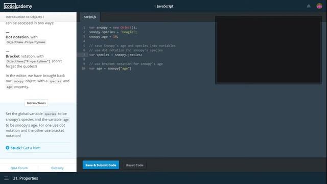 JavaScript Codecademy lesson #35: Object Oriented Programming (OOP) (part 5/5)