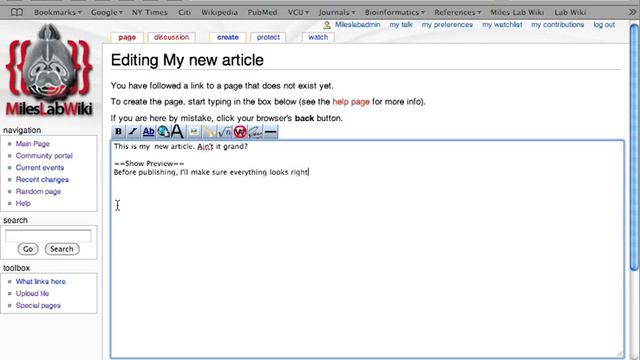 Wiki tutorial: Page creation