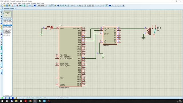 Лабораторка: STM32F103 + 74HC595D = Дружба (Proteus)