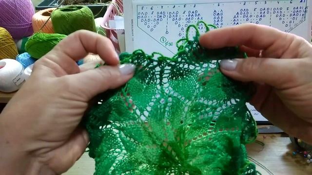 Ажурные салфетки спицами. Салфетка  7 в ЗЕЛЕНЫХ ОТТЕНКАХ!