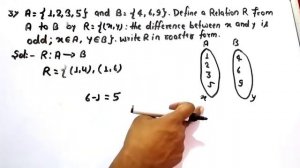 A={1,2,3,5,} and B={4,6,9} Define a relation R from A to B by R={(x,y): the difference between x an