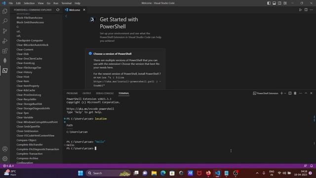 How to use powershell in visual studio code