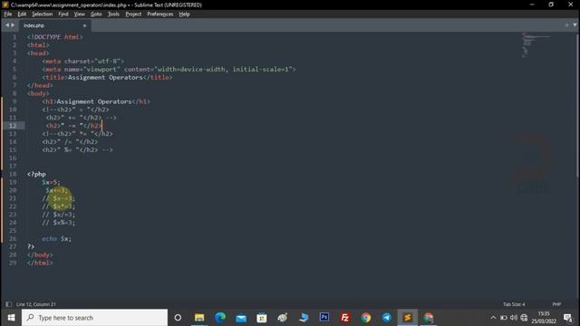 What are the Assignment Operators in PHP | PHP Operators | PHP for Beginners | DCODE | THE CODE LAN