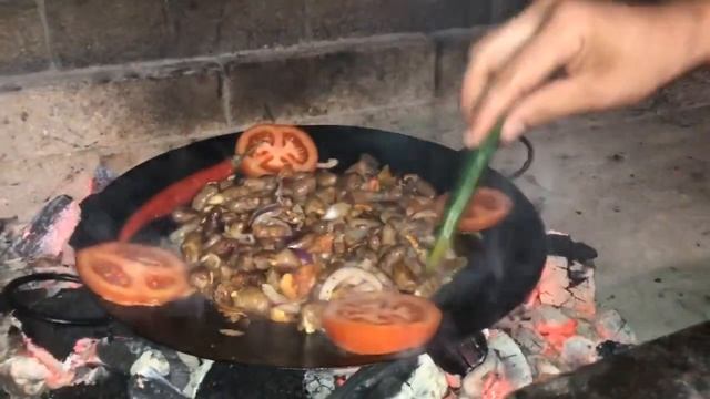 Садж из куриного сердца на мангале? Азербайджанская кухня ??