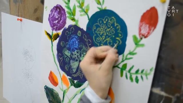 Граттаж по мокрой пастели + акварель и гуашь. смотреть онлайн