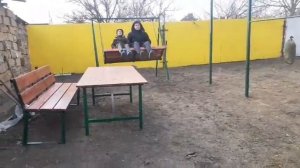 Качеля,лавка,стол,турник всё сделано своими руками.