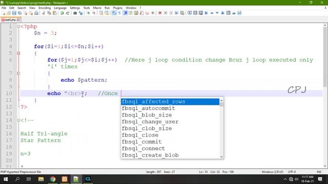 Half Triangle Number Pattern #9 | Basic Programming  Concepts #13 | PHP | Tamil | CPJ TECH