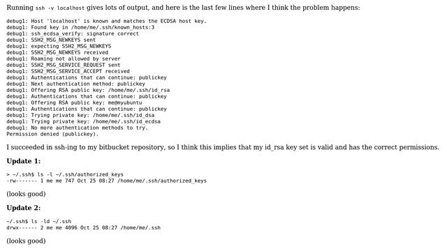 Ubuntu: 'ssh localhost' gives 'Permission denied (publickey).' смотреть онлайн
