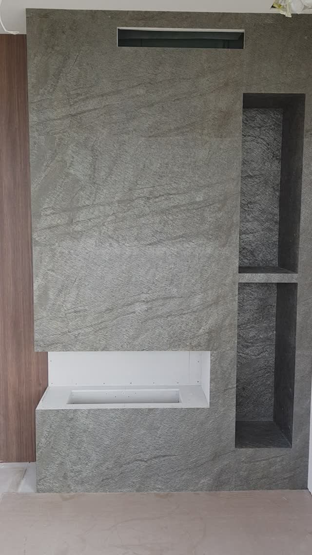 Негорючие панели "Samplestone" из каменного шпона. Монтаж на камин: финал
