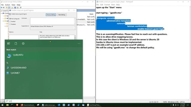 Enable insecure guest logons to SMB server. File Access/Mapping. #Samba #Windows10 #SMB #445 #TCP?️ смотреть онлайн