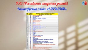 Расшифровка слова ВАРИАНТ