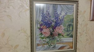 Пионы и дельфиниум/Вышивка крестом/ Оформленная работа!