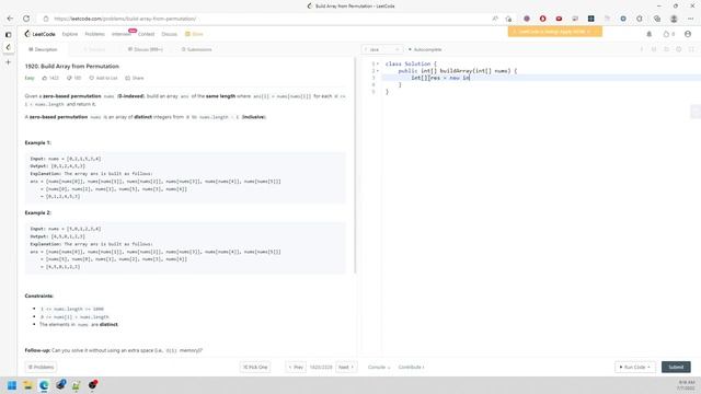 LeetCode 1920 | Build Array from Permutation | Array | Java смотреть онлайн