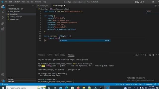 Node JS  Server Connect With MSSQL Databse
