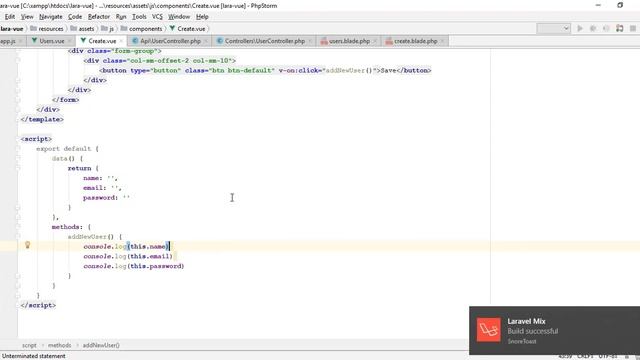Laravel 5.6 and Vue js - Data Binding and Events