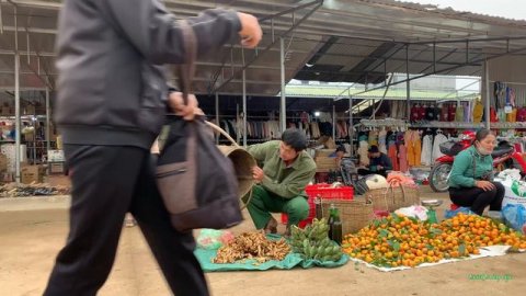 Harvest bananas and spicy ginger root and bring them to the market to sell,build daily life