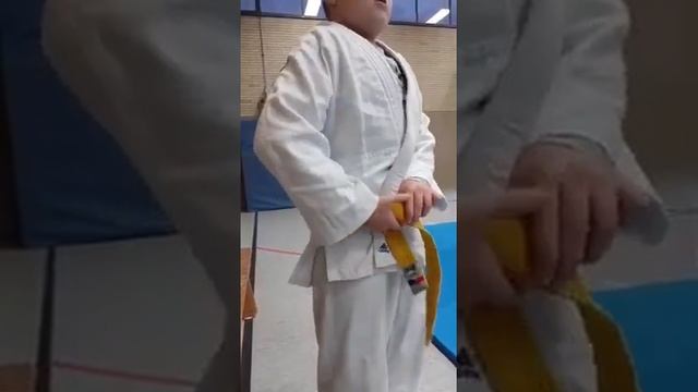 Завязывает  пояс дзюдо  judo