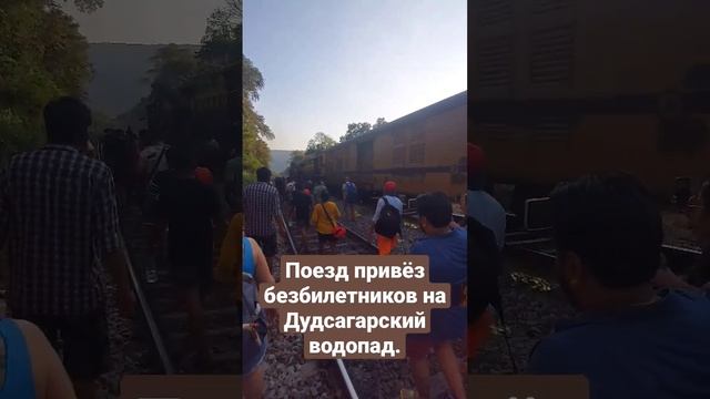 Поезд что идёт рядом с Дудсагарским водопадом на ГОА, останавливается лишь на минуту.