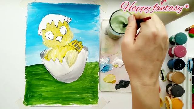 Цыпленок!! Рисуем легко красками!! смотреть онлайн