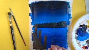 Как нарисовать светящиеся огни. Пейзаж акрилом или гуашью.