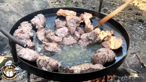 Жареная картошка с мясом и грибами на Сковороде из Диска Бороны SHOP-PAN