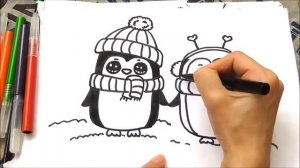 How to Draw Holiday Penguins Christmas Series #7