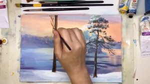 «Пейзаж. Зимнее солнце» как нарисовать ?АКРИЛ | Сезон 2-6 |Мастер-класс для начинающих ДЕМО