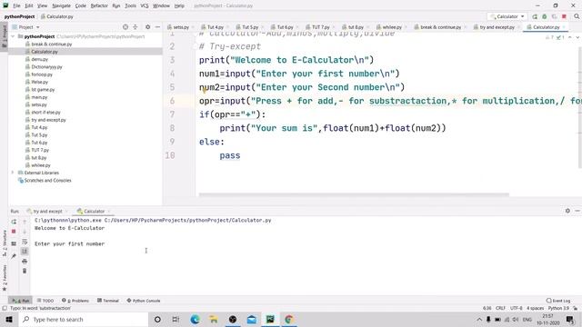 #18 Calculator making  in Python | Python Tutorial For Absolute Beginners In Hindi