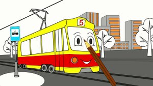 Мультик Раскраска для малышей Раскрашиваем трамвай Учим цвета