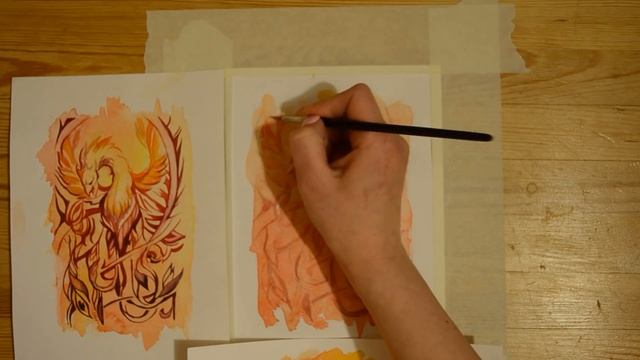Урок 2. Часть 2. Рисуем акварелью пламенеющего феникса
