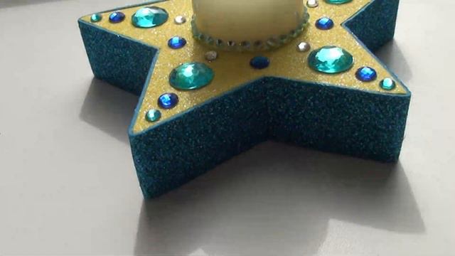 Декоративный подсвечник"Звёзда⭐",из фоамирана с глиттером,со свечой,ручной работы,,обзор.