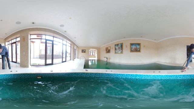 Часть 1. VR 360° Бассейн переливного типа с отдельным гидромассажной ванной типа Джакузи. Водопад. смотреть онлайн