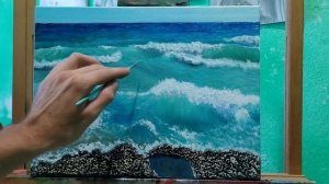 Как легко нарисовать "Море" рисуем маслом волны пену, камни