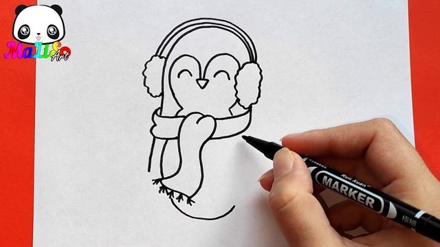 Как нарисовать милого ПИНГВИНА | Зимний рисунок | How to draw a cute winter penguin
