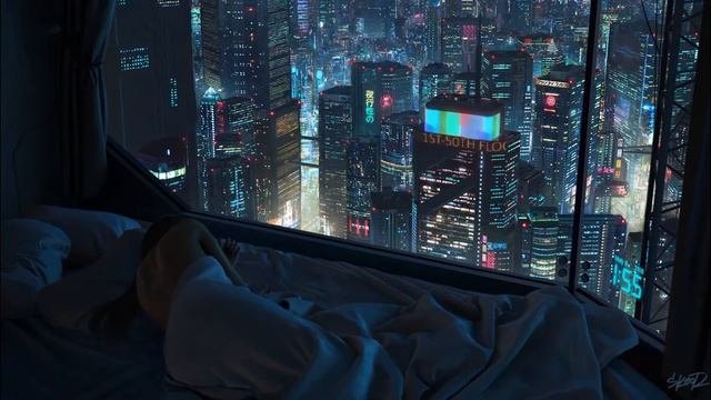 Cyberpunk Future City - 4K Wallpaper - Window Sound Ambience 3 Hours Sleep ASMR