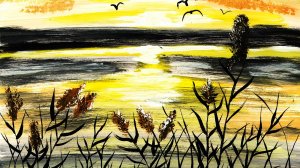 Как нарисовать осенний закат. Рисуем пейзаж гуашью. Рисуем закат на озере. Правополушарное рисование