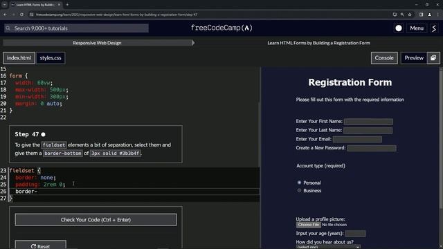 Learn HTML Forms by Building a Registration Form - Step 47