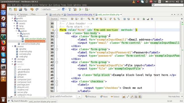 Laravel Admin Panel Development beginners Tutorial(#14) Add Section | Add Class  Form Layouts