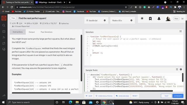 Codewars Find Next Perfect Square Solution Explained - Javascript