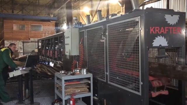 Брусовальный двухвальный станок с брусоотделителем KRAFTER. Видео работы