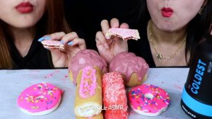 ASMR PINK MARSHMALLOW DONUTS, CAKE BARS, RUBY CHOCOLATE CREAM PUFFS, CAKES) 리얼사운드 먹방 | Kim&Liz ASMR