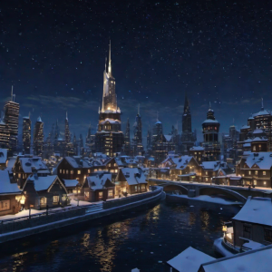 Ночной снежный город в январе