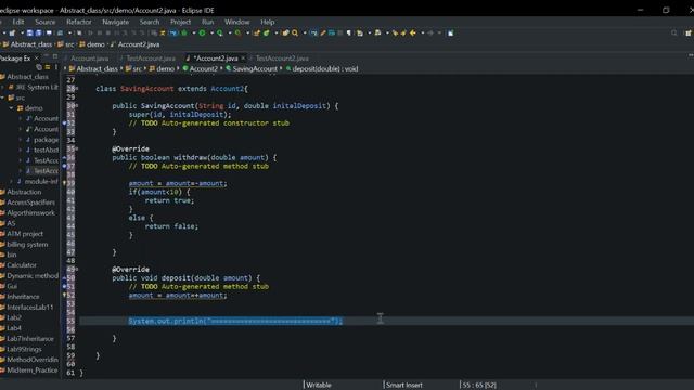 developing a simple bank applicationusing abstract method