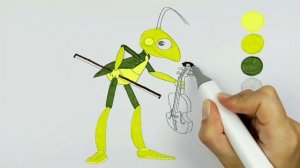 Раскраска кузнечик Кузя, учим цвета, Лунтик. Coloring pages for children.
