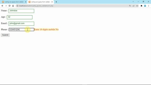 jQuery form validation using validate.js plugin