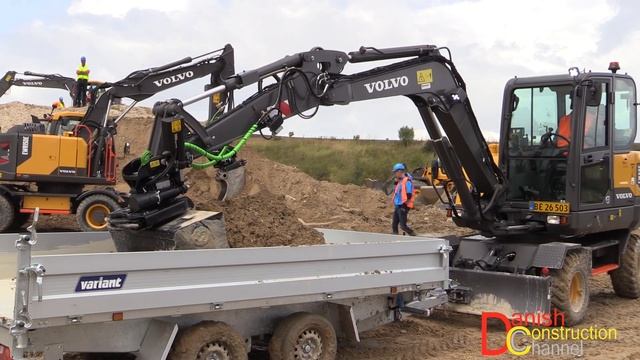 Volvo EW60E Wheel Excavator With Trailer And Steelwrist Tiltrotator Demo