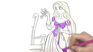 Раскраска принцессы Рапунцель с длинными волосами.