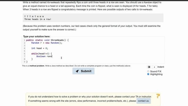 Java Practice It | Exercise 5.11: threeHeads | method basics, random, for loop, if statement смотреть онлайн